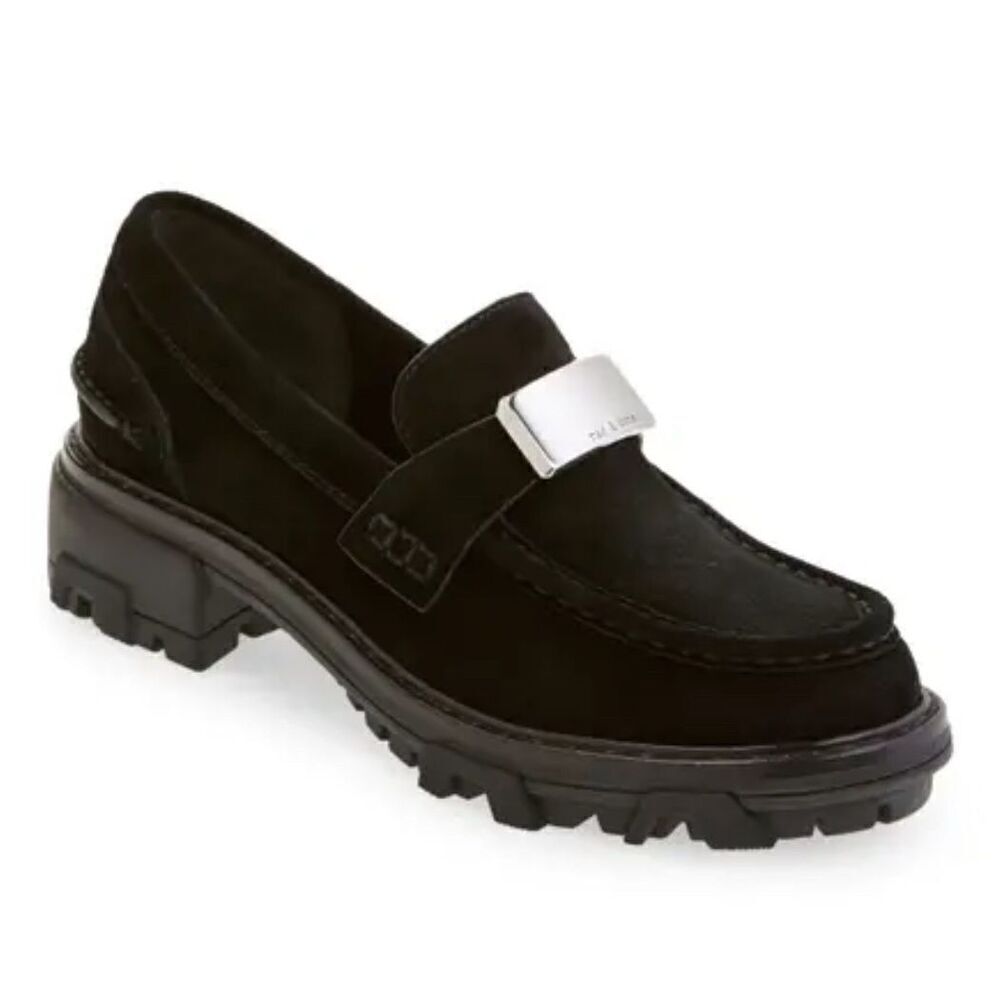 rag & bone Black Suede Lug-Sole Loafers
